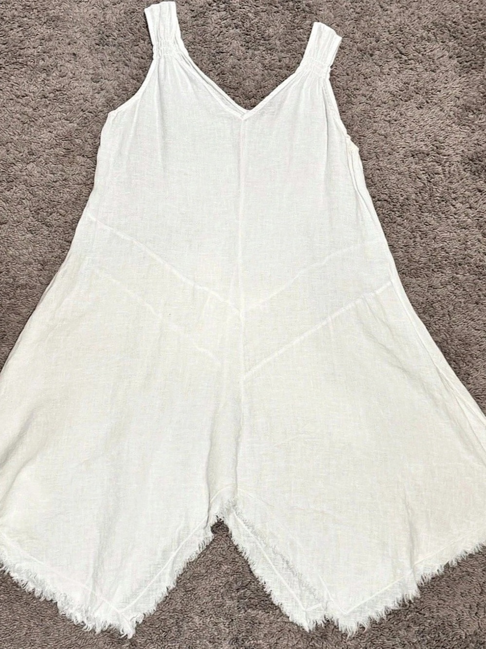 Marisima Italy 100% Linen Jumpsuit One Size White Wide Leg Boho Lagenlook